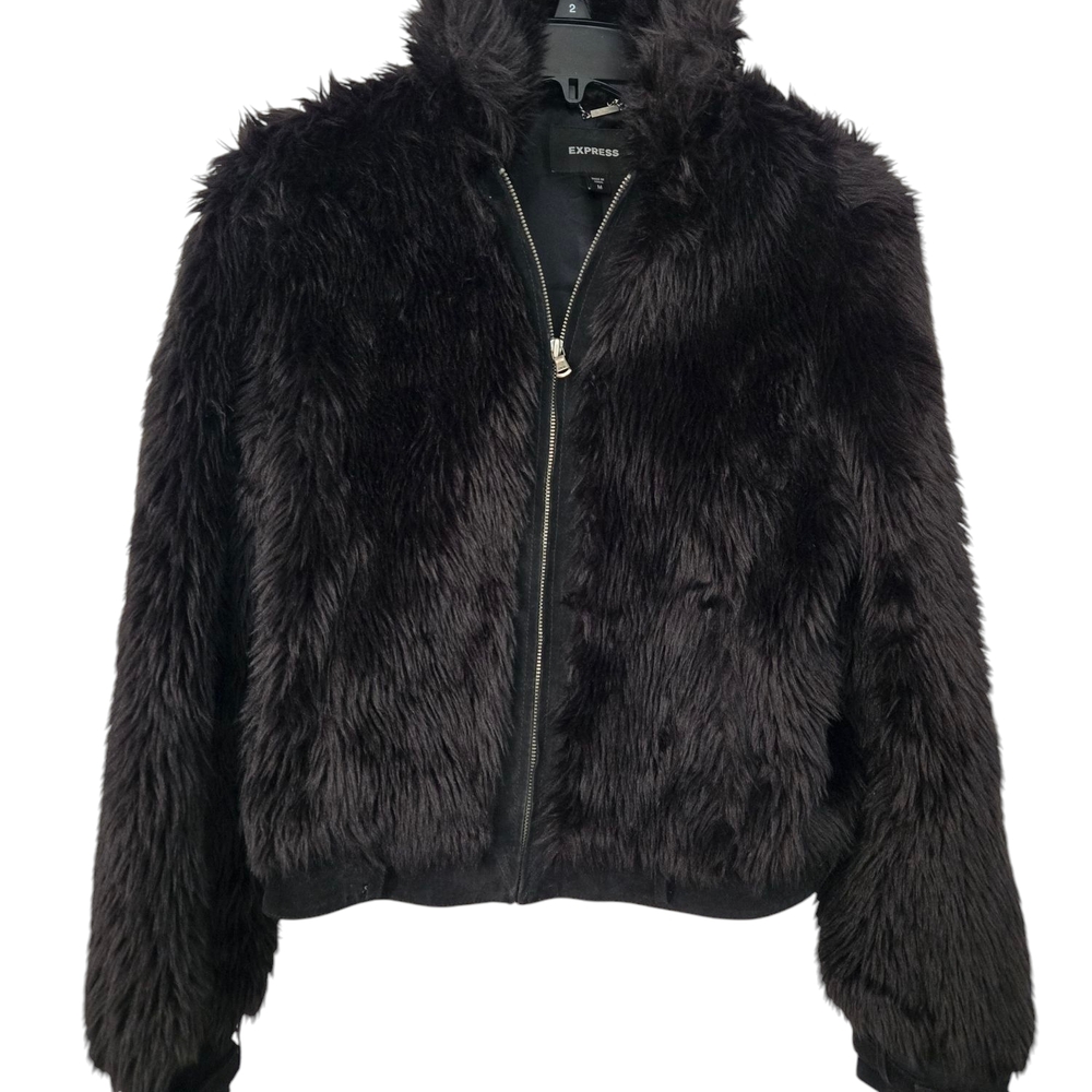 Express Black Teddy Jacket with Plush Texture